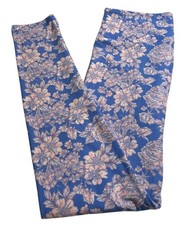 LuLaRoe Leggings OS One Size BLUE PINK Flower COLORFUL Tropical Garden Stretchy