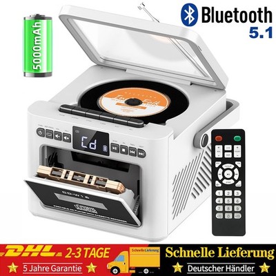 BluCD Player Tragbar, Boombox Kassettenspieler mit UKW Radio, Bluetooth 5000mAh