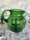 Vintage  Hand Blown Green Glass Pitcher + 3 Margarita glasses SAGUARO CACTUS — photo 5