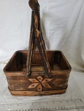 Vintage wood basket primitive style appears to be reproduction piece