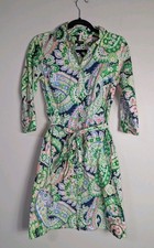 Talbots Petites Green Paisley Print Belted Shirt Dress Size 2P