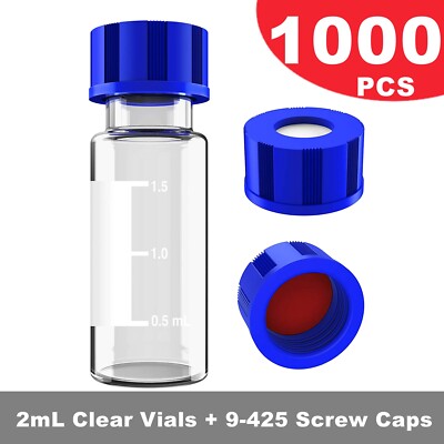 1000pcs 9mm Screw Thread Autosampler Vial,PP Close Top Cap+PTFE Silicone Septa