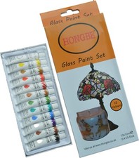 12x12ml Glass Paints Transparent + Silver Outliner 12ml Tubes Non-Toxic Kids Art