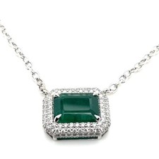 14K White Gold 13.22 G 10.48CT Emerald 4CT Diamond Necklace