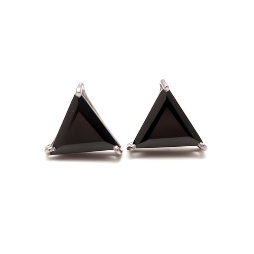 Black Onyx Triangle Studs Earrings Solid Silver Black Oxidized Vintage Jewelry - Picture 9 of 9
