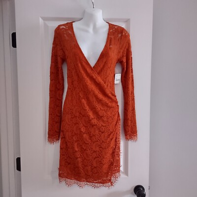 Free People Pearl Lace Long Sleeve Mini Dress Orange V-Neck Boho Fairy NWT  XS | eBay