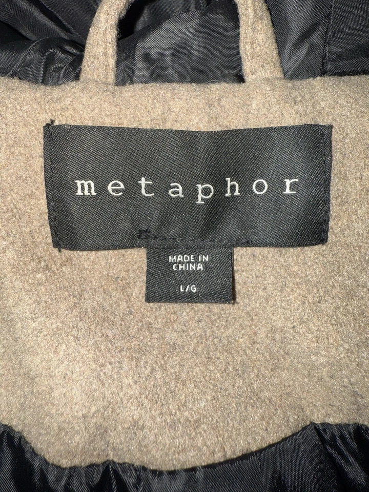 豌豆大衣女式大号棕色涤纶羊毛人造丝棕褐色双排扣连帽 — 第 4/4 张图片