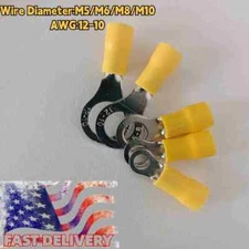 100-300Pcs Yellow 12-10 Gauge Car Ground Wire Ring Terminals Vinyl Connectors