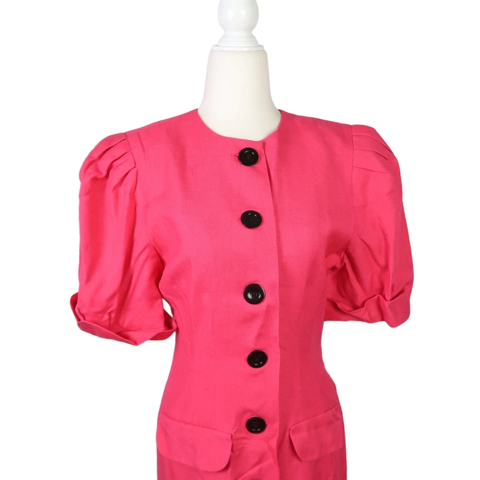 Винтажный 80-х Nipon бутик ярко розовый льняной смеси до колена платье 6 - Изображение 2 из 4