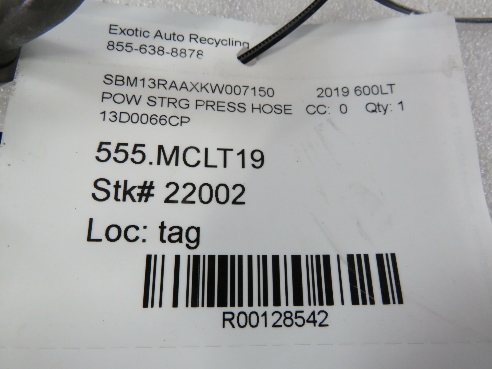 McLaren 600LT, Power Steering Pump Hose, Used, P/N 13D0066CP