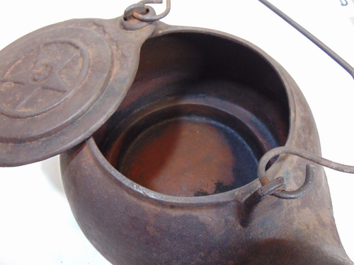 Hervidor de agua de hierro fundido antiguo raro Chattanooga estrella puntiaguda # 8 olla con caño de pájaro - Imagen 9 de 23