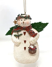 VTG Snowman Angel Ornament RAZ 1999 Deb Strain W/ Basket Bird Heart Signed #S-3