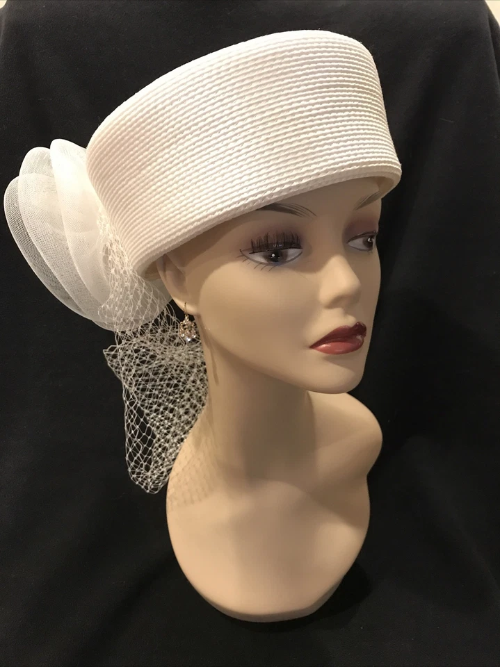 Sombrero de red pastillero vintage blanco roto blanco polipropileno boda Derby Gatsby Foto 2 de 4