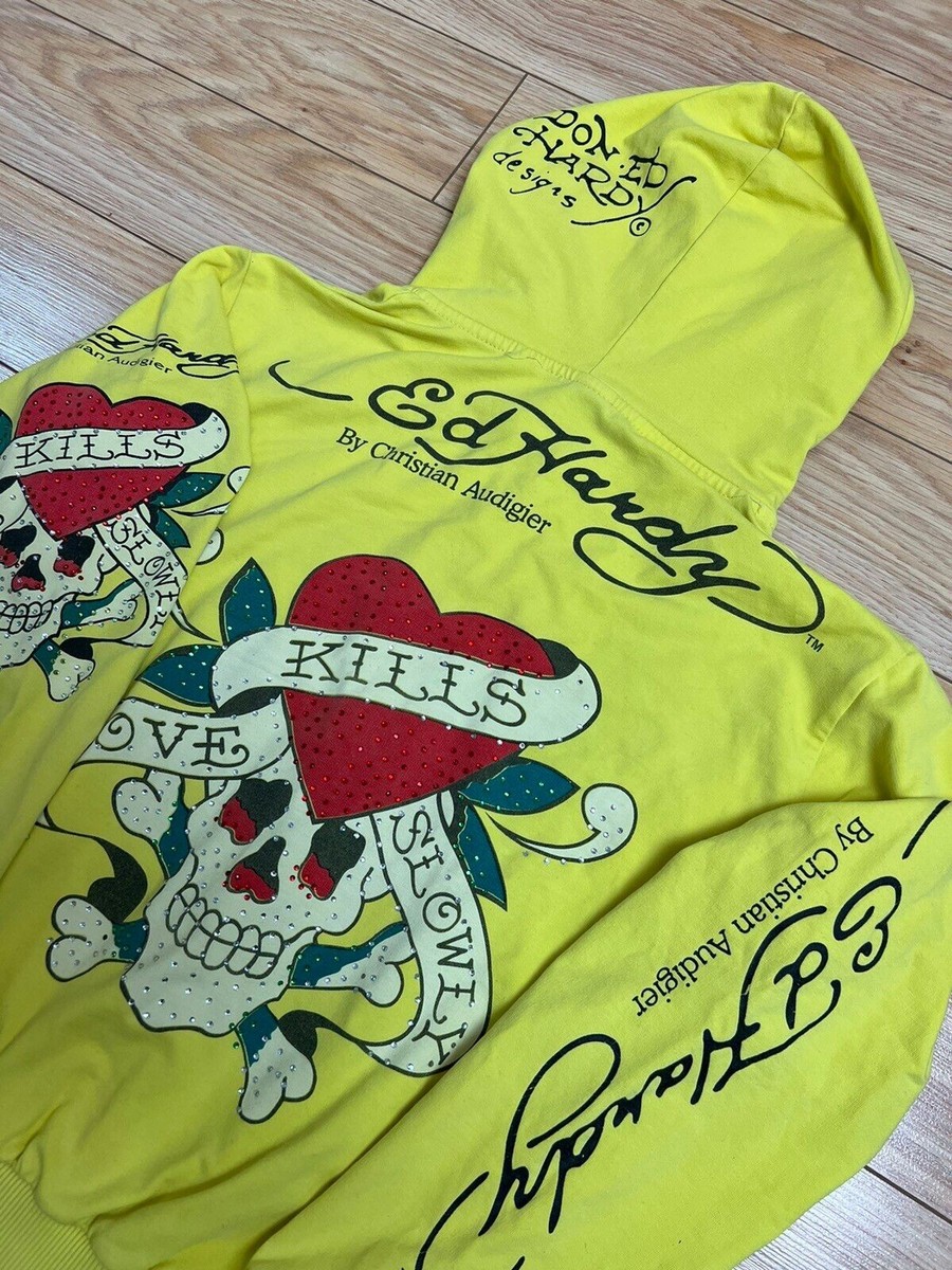Rare Vintage Ed Hardy Love Kills Y2K Rhinestone Drip Hoodie | eBay