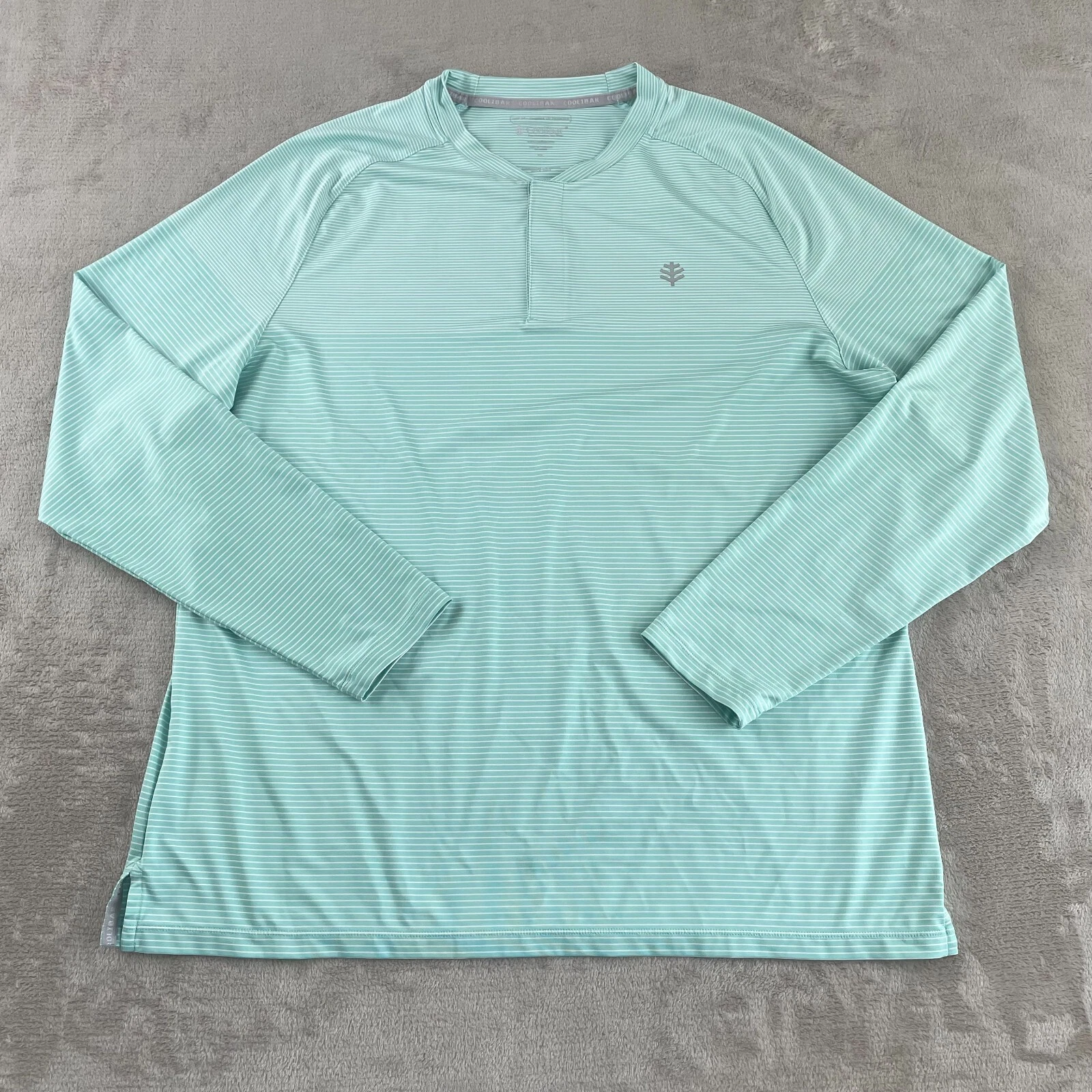 Coolibar Tiebreaker Henley Men XL Blue Stripe Long Sleeve UPF 50+ Sun Protective