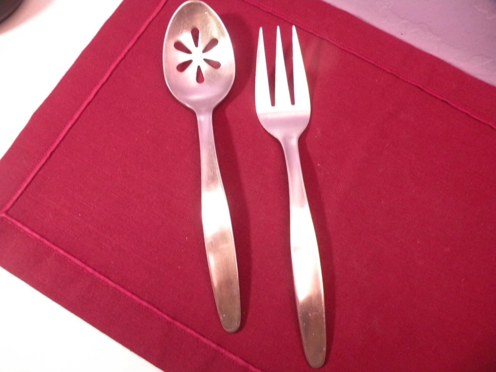 Set Of 2 Serving Pieces Cambridge Fork & Slotted Spoon TIDEPOOL Satin Stainless