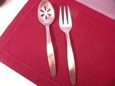 Set Of 2 Serving Pieces Cambridge Fork & Slotted Spoon TIDEPOOL Satin Stainless
