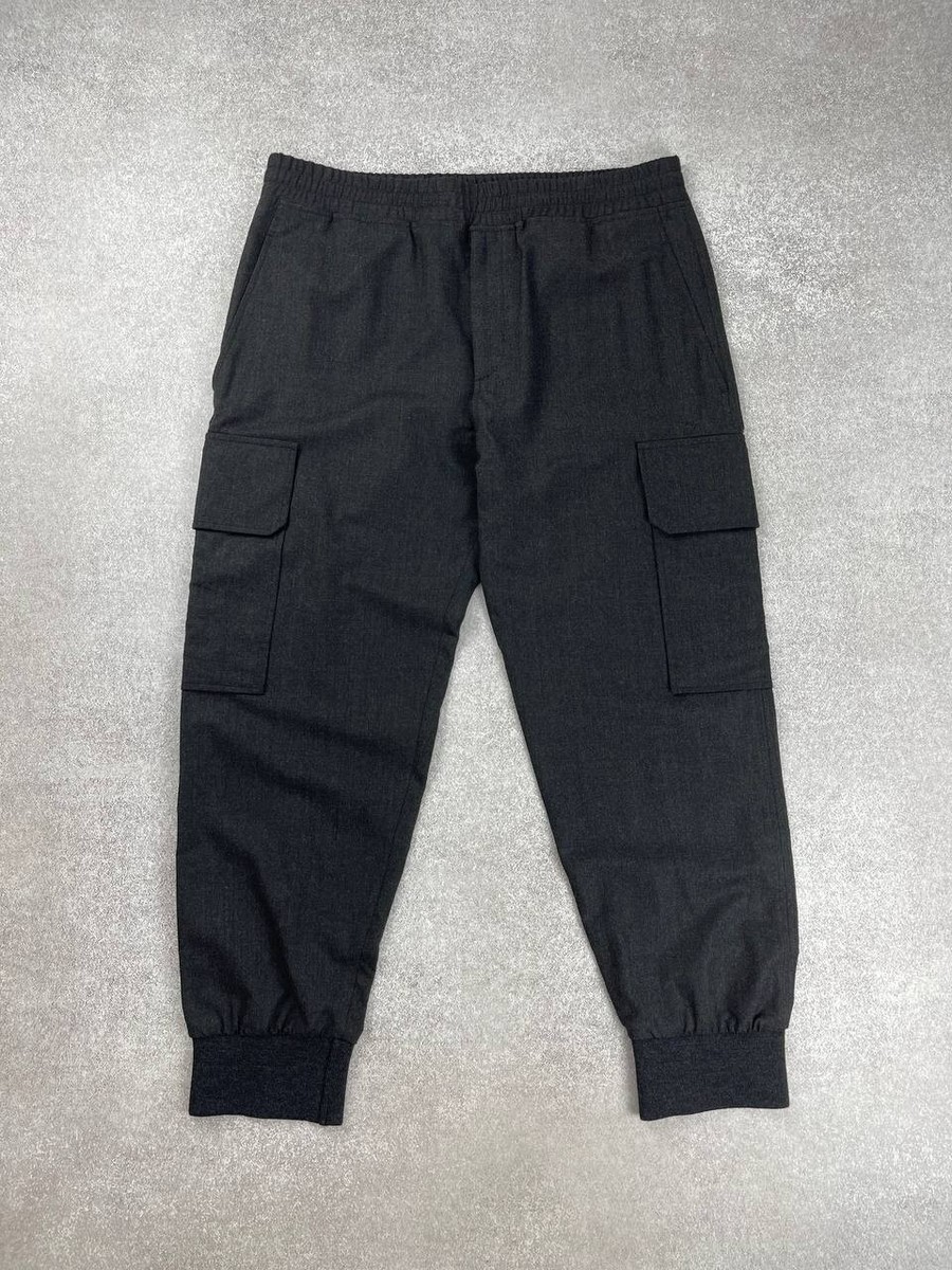 Neil Barrett Wool Travel Ribbed Cuff Dropped Crotch Trousers Pants