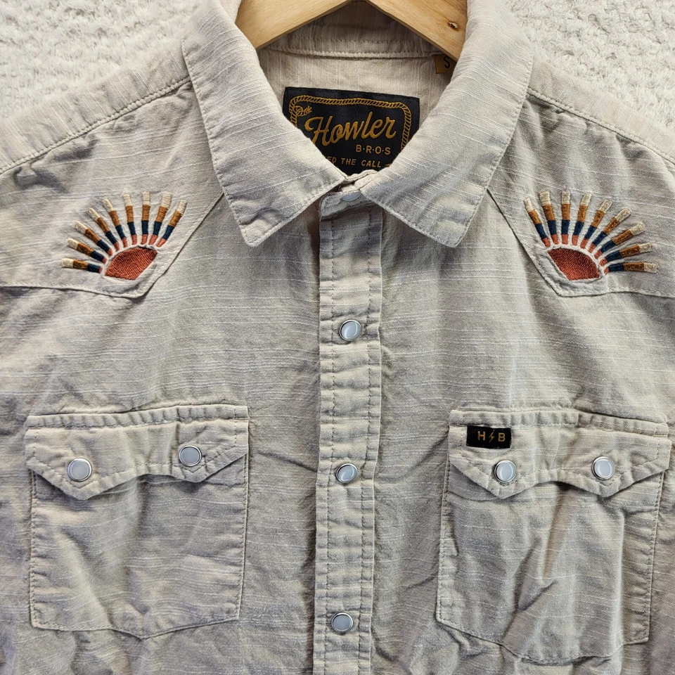 Howler Bros Button Shirt Mens Small Gaucho Western Pearl Snap Rising Sun - Image 2 of 4