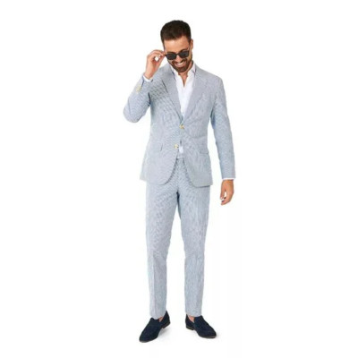 Mens OppoSuits Daily 2-Piece Seersucker Suit Set Color: Blue Seersucker