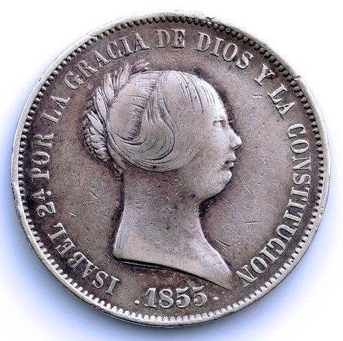 Sc-Spain-Isabel II. 20 Reales 1855 Madrid. Silver 25.5 G. Rare