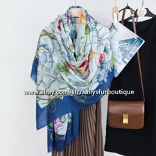 Sallys Cashmere Ring Scarf Wrap Shawl Flowers Print Soft Delicate 78"*39"