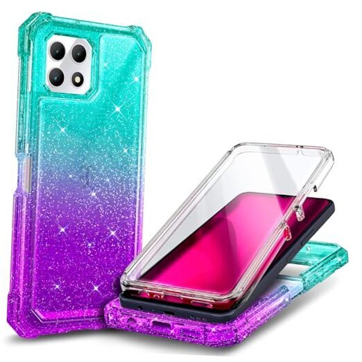 NZND Designed for T-Mobile REVVL 7 5G Case with [Built-in Glitter Aqua/Purple