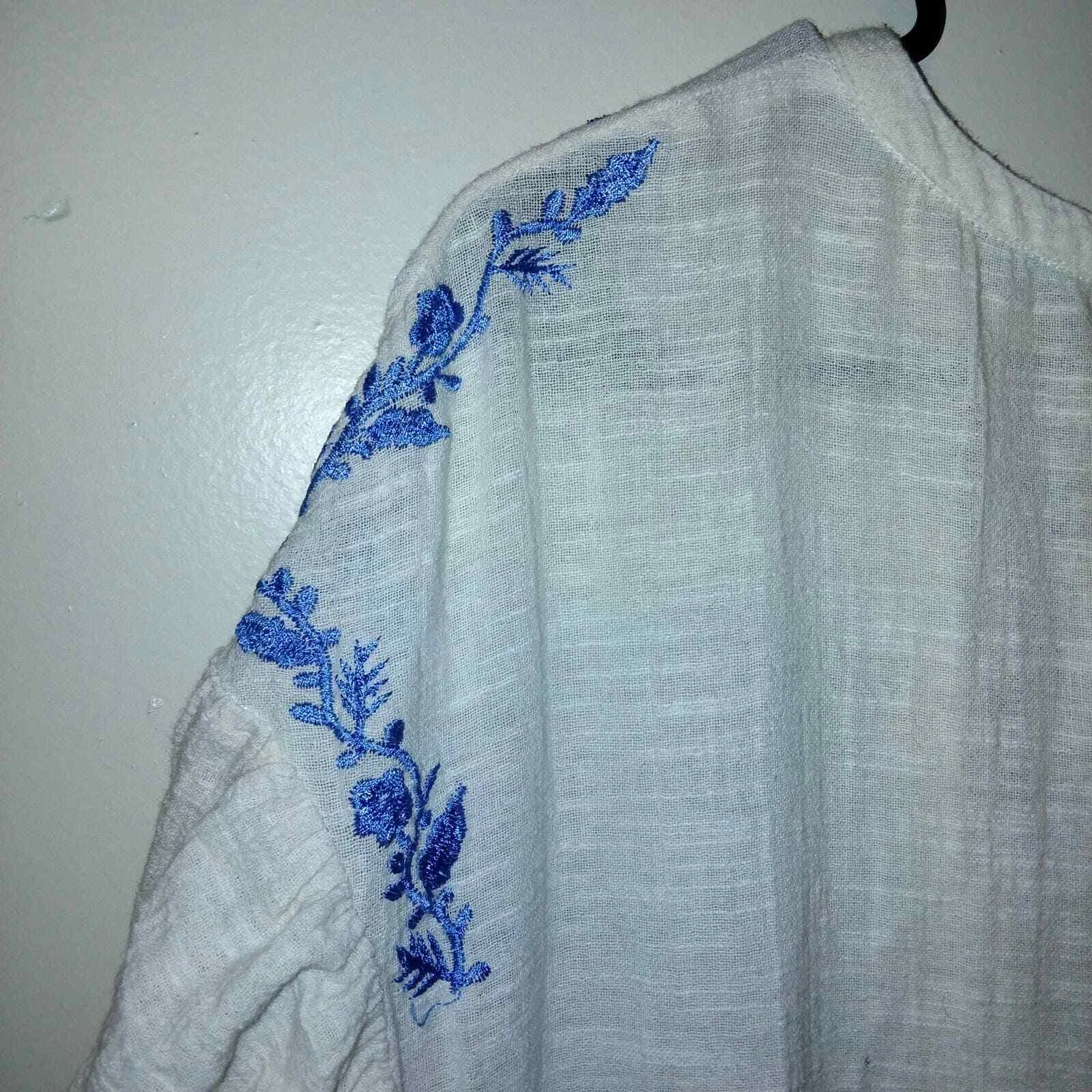 OFF WHITE Mini abito Free People bianco sporco e blu ricamato Santiago Boho S