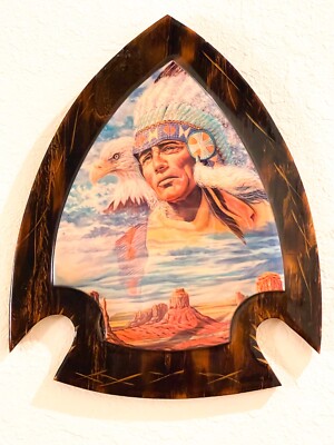 Vintage Wall Decor Image Of Native American And Bald Eagle On Arrowhead Plaque