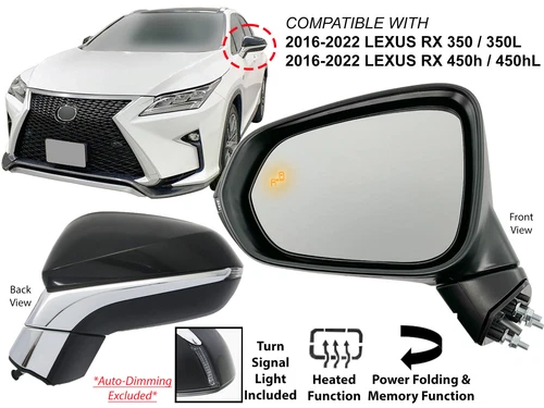 For Power Folding BSD Mirror 2016-2022 Lexus RX 350 350L 450h  450hL Driver Side