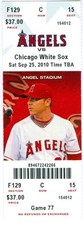 2010 Angels vs White Sox Ticket:  Ramon Castro Home Run