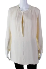 HALSTON HERITAGE Women's Silk Blouse Long Sleeve Semi Sheer Beige Size 6