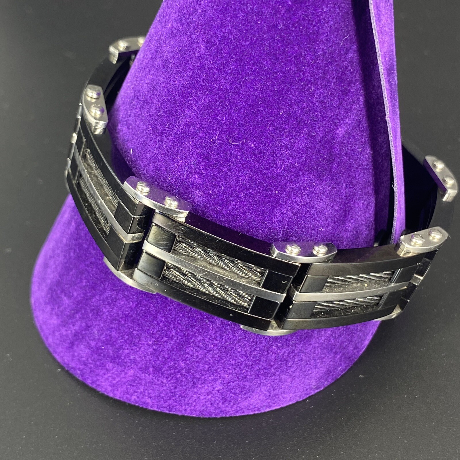 mens stainless steel bracelet chunky black panel mesh Two Tone Surfer Biker 9” eBay