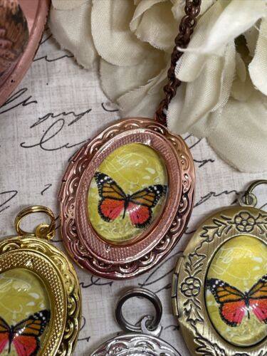 Bronze Summer Yellow Butterfly Mother’s Day Locket Necklace Pendant Wedding - Picture 8 of 16