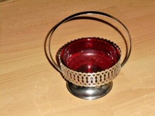 RARIT&Auml;T Schale rotes Glas  in filigraner Halterung Korb Silberfarben 13,5x145cm