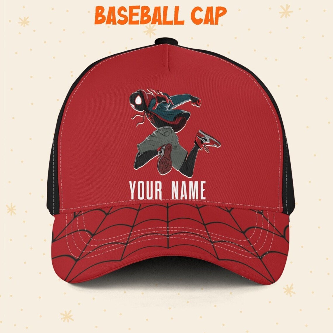 Custom Spiderman Miles Red Logo Cap, Custom Disney Hat, Spiderman Baseball Cap