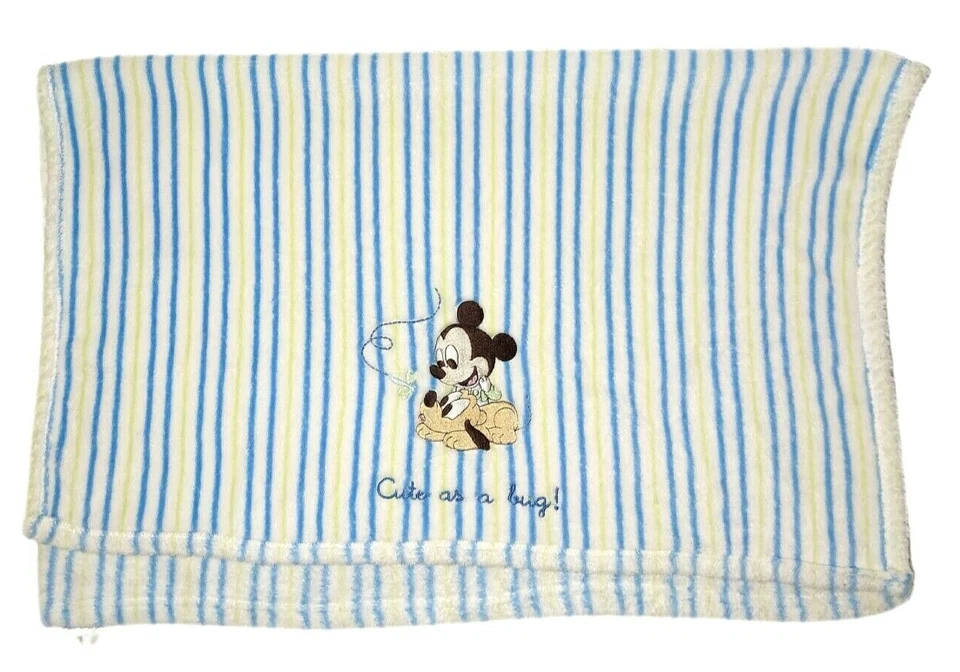 Manta Disney Bebé Linda Como Un Insecto Mickey Mouse Plutón Perro Azul Verde Raya Lovey Foto 2 de 4
