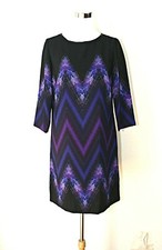 TAHARI By ARTHUR LEVINE Sz. 4 Mini Shift Dres 3/4 Sl. Black Purple Chevron #03