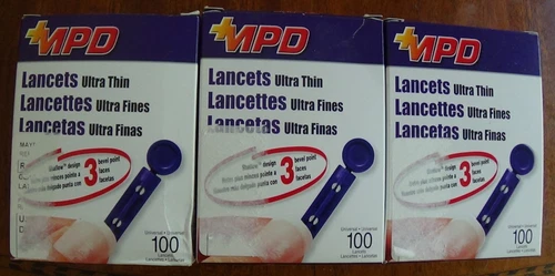 MPD 200 Lancets Diabetic Blood Glucose Test Ultra Thin 100 Ct X 2 Boxes