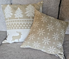 Pod Christmas Winter Throw Pillows Duck Feathers Tan Neutral Reindeer Snowflakes