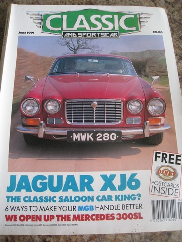 CLASSIC SPORTSCAR JUN 1991 JAGUAR XJ6 SALOON CAR KING MERCEDES 300SL POSTCARDS