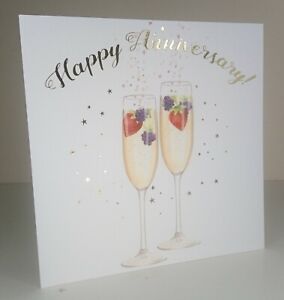 Carte De Vœux Joyeux Anniversaire Champagne Flutes Vierge Interieur Ebay