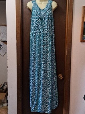 Faded Glory Summer Sleeveless Dress Size XL 16 18 Green White Geometric Pattern