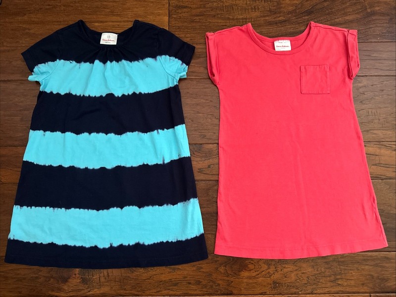 Girls 5t Hanna Andersson Cotton Dresses Blue Coral Short Sleeve