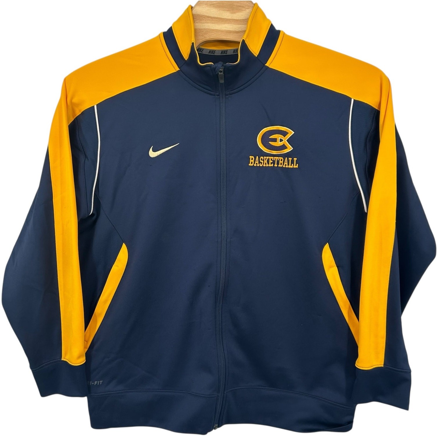 Men's Navy Blue Yellow Nike Eau Claire Blugolds Basketball Full Zip Jacket sz XL