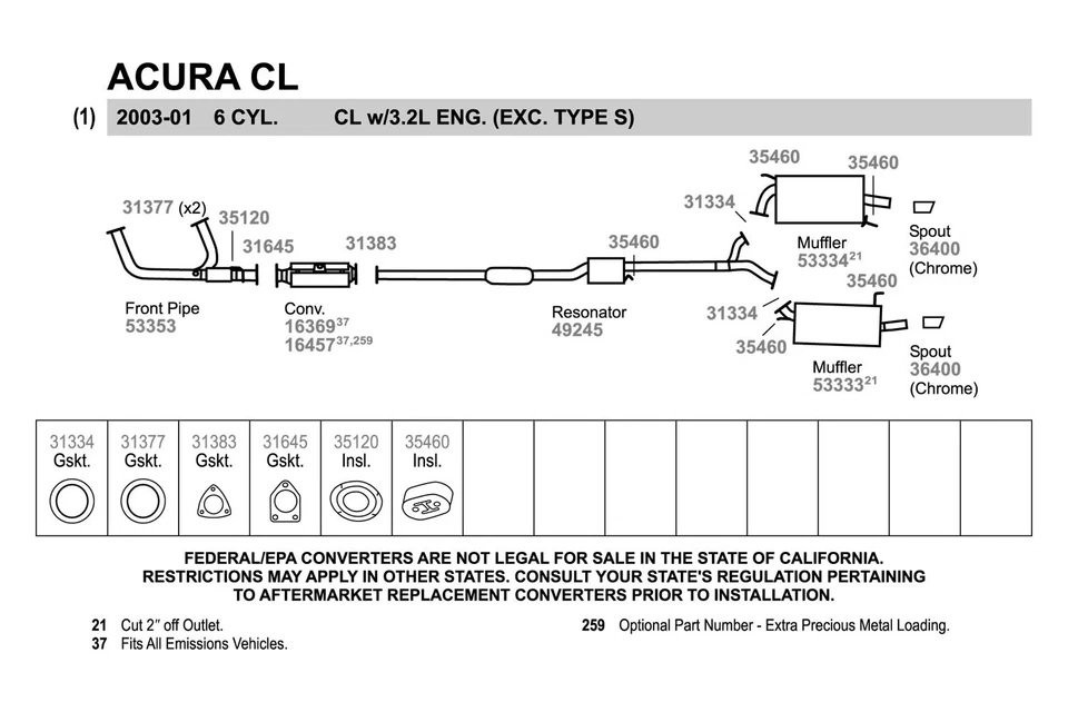 For Honda Accord 1998-2002 Walker 53353 Aluminized Steel Exhaust Front Pipe - Изображение 2 из 4