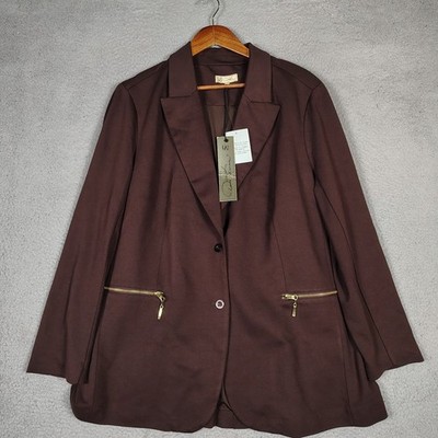 DG2 Diane Gilman Blazer Women's 1X Plus Brown Two Button Suit Jacket Career NWT