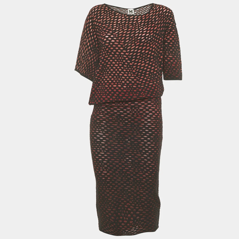 Mini Vestido M Missoni Negro/Rojo Estampado Tejido Acampanado S
