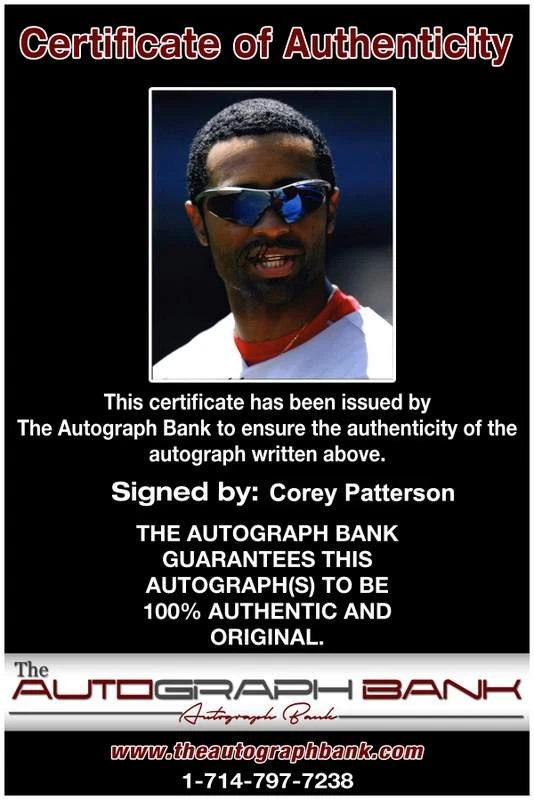 Foto auténtica firmada de béisbol Corey Patterson 8x10 con certificado autografiado (A0001) Foto 2 de 2