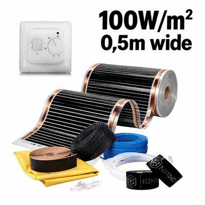 Elektrische Hausboden Infrarot Matte Fußbodenheizung Folie SET 150W/m² 0,5m breit